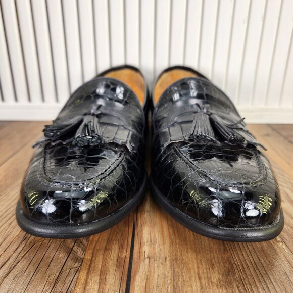 Johnston & Murphy Italy Tassel Loafers Mens Sz 11.5 M Black Croc Embossed Shoes main image 9